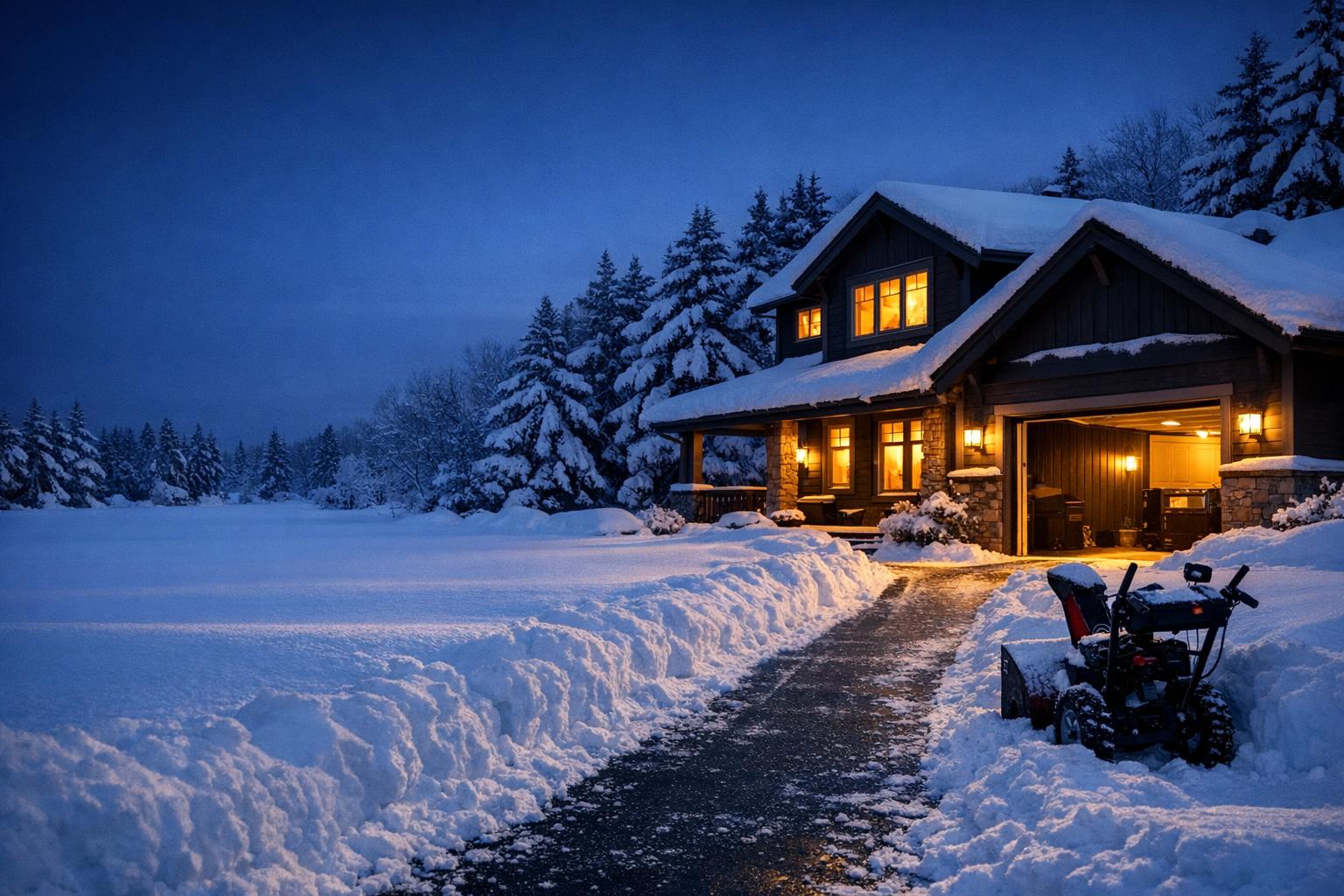 Compare two-stage snow blowers by documented clearing width, stage count and stated throw distance — measured against your surface, not a spec-sheet arms race. AI-generated editorial illustration.